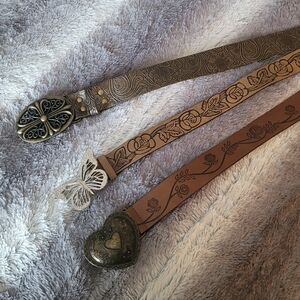 Set of Three Decorative Belts with Intricate Buckles Size XL